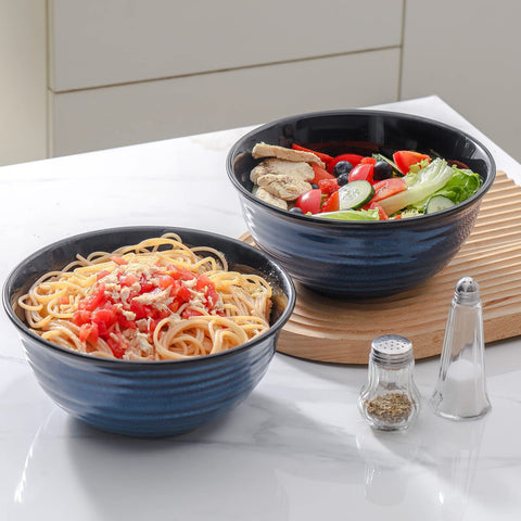HASENSE blue ceramic bowls stacked neatly, saving cabinet space.