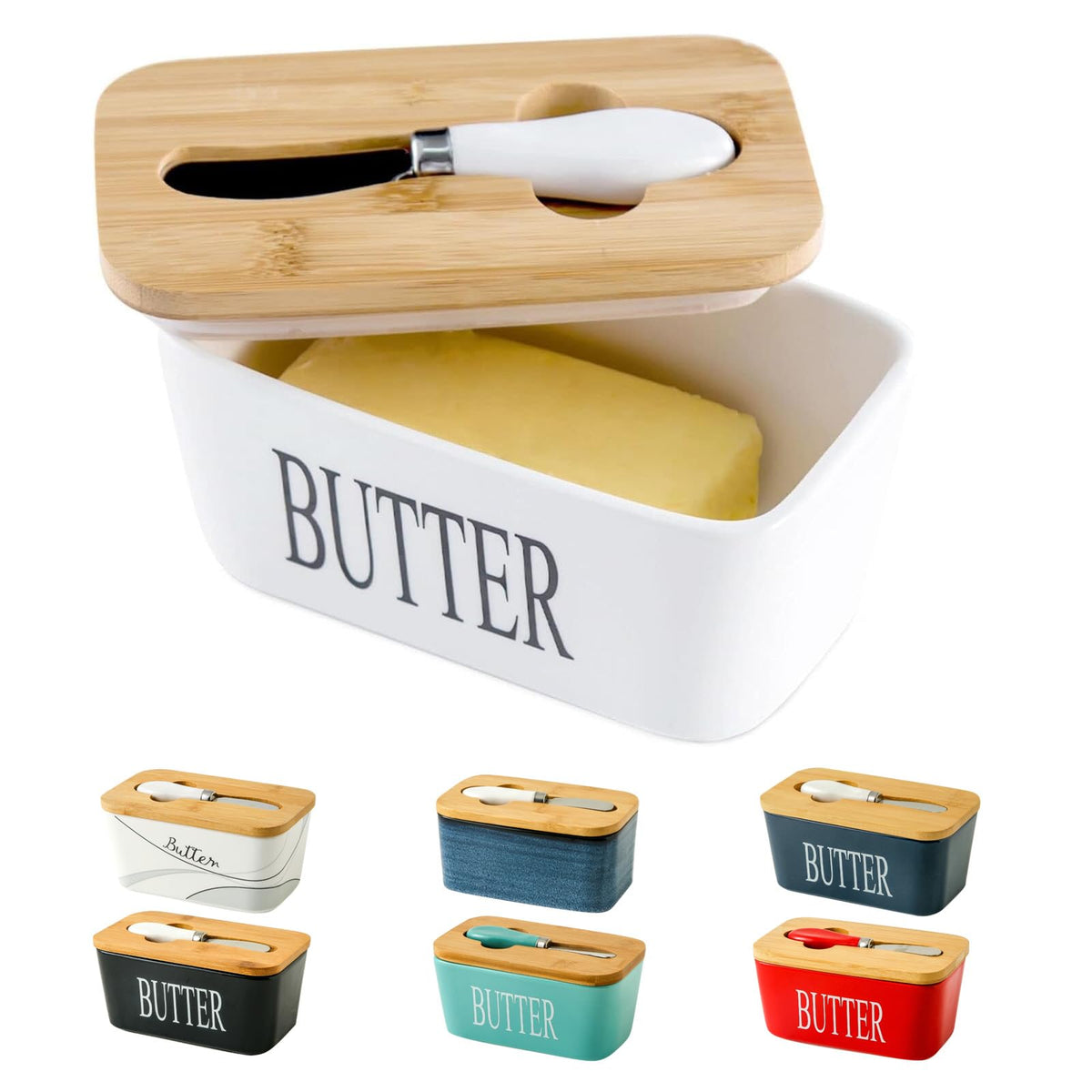 Hasense butter dish with bamboo lid preserving butter freshness on the counter.