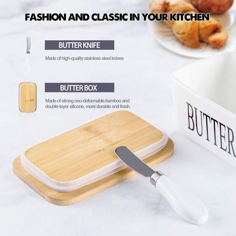 Hasense butter dish on a kitchen counter ready for use.