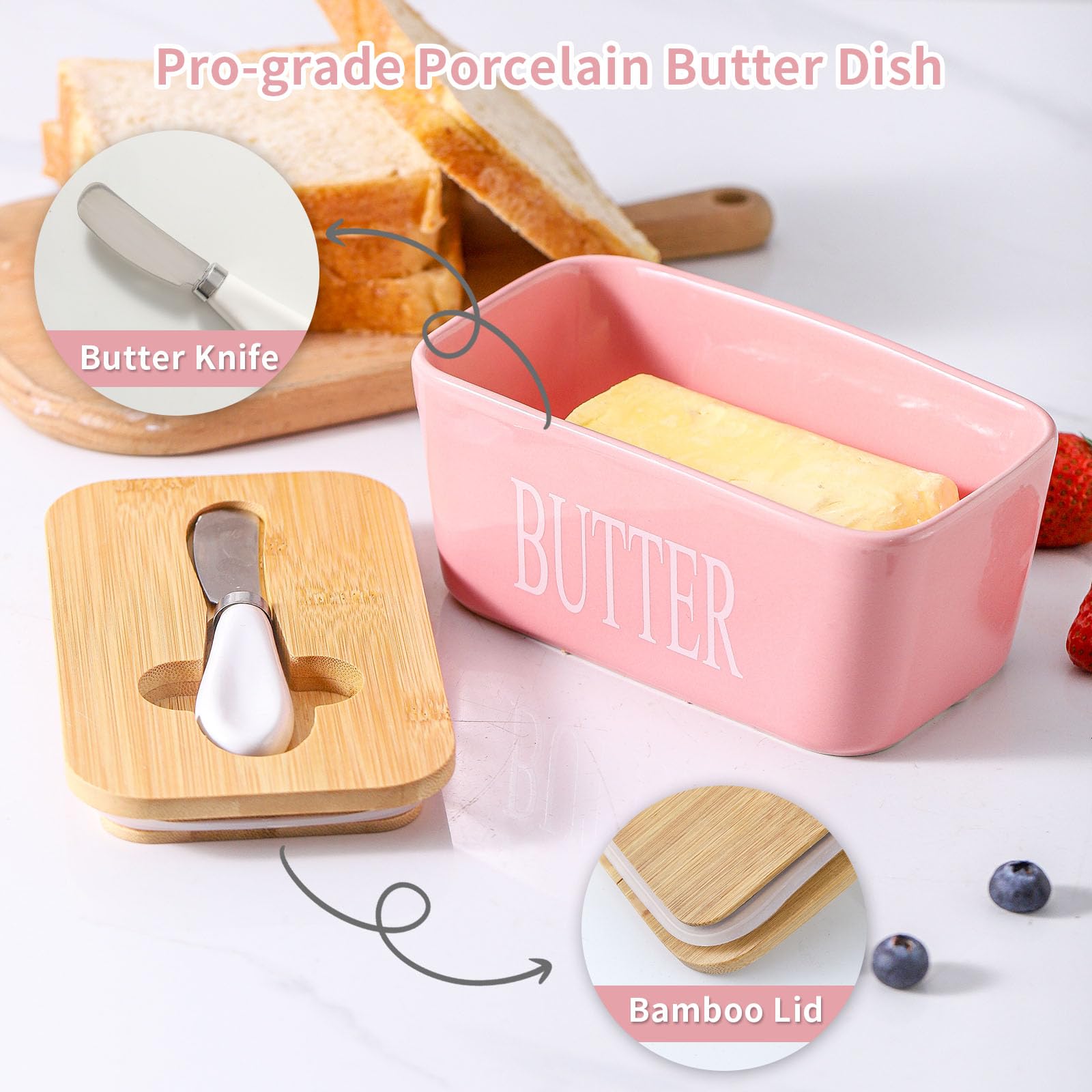 Hasense porcelain butter keeper with removable lid for easy cleaning