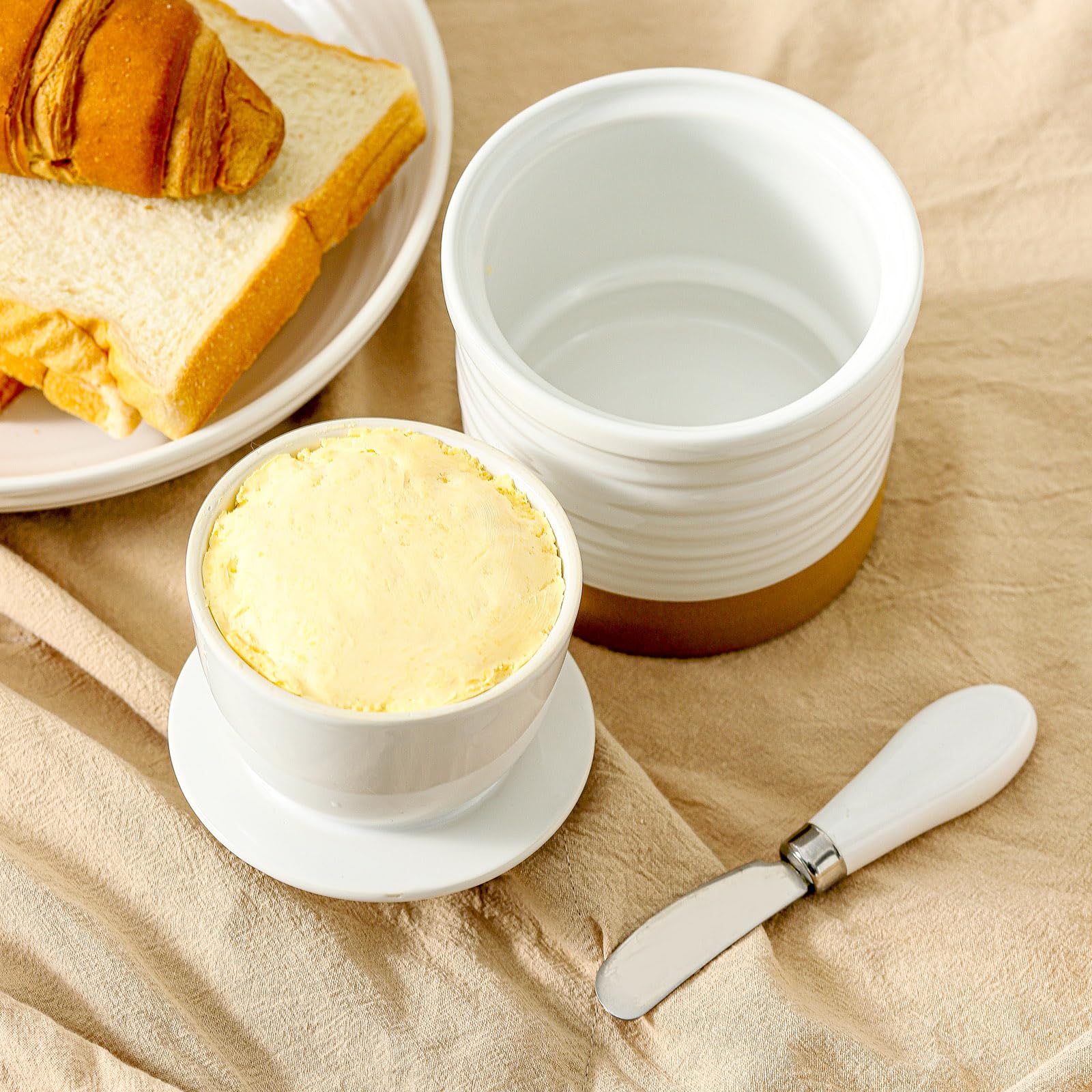 Hasense butter dish lid-off view reveals sturdy ceramic construction