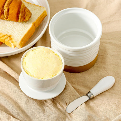 Hasense butter dish lid-off view reveals sturdy ceramic construction