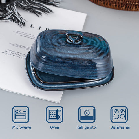 Hasense butter dish on countertop ready for breakfast spreads.
