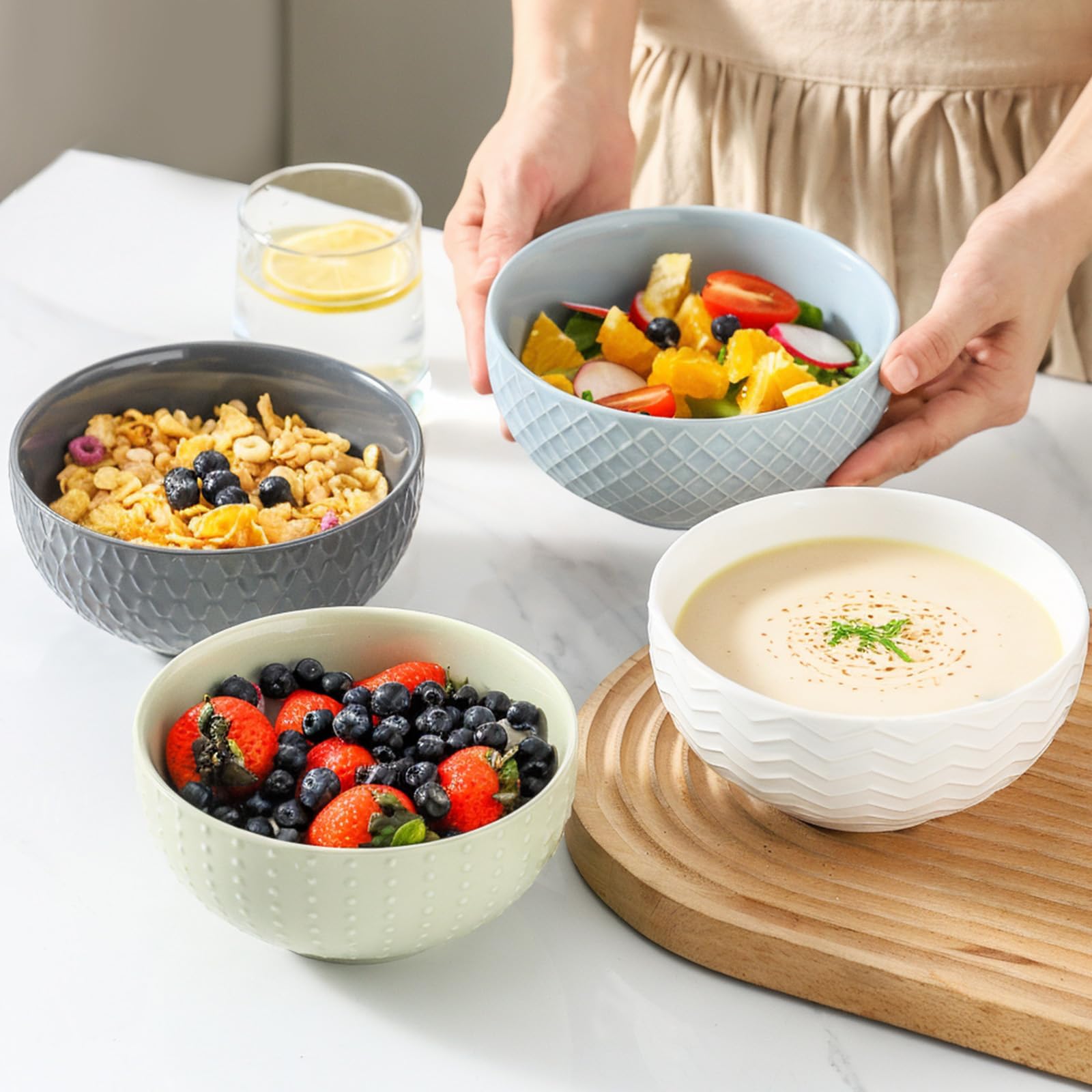 HASENSE ceramic bowls complement a modern dining setup.
