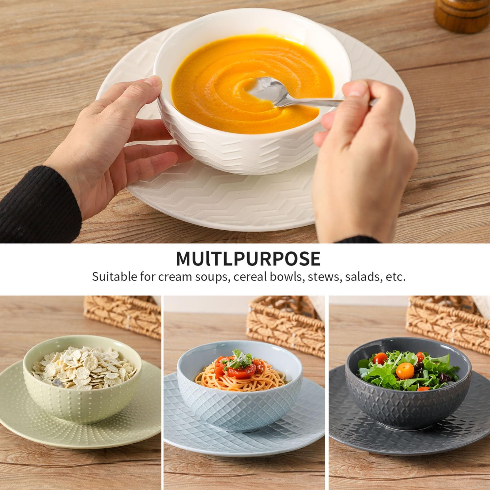 HASENSE multi-color stoneware bowls on table for everyday meals.
