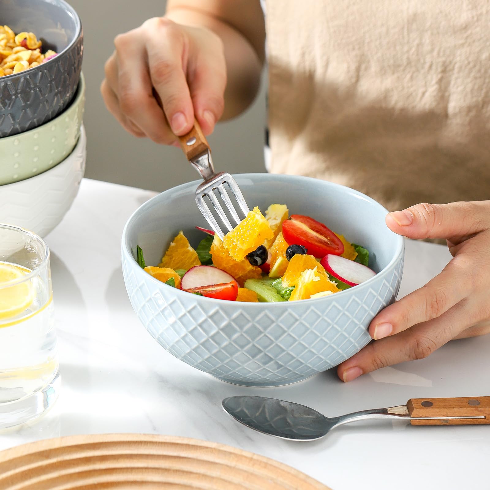 HASENSE bowls stacked neatly to save kitchen cabinet space.