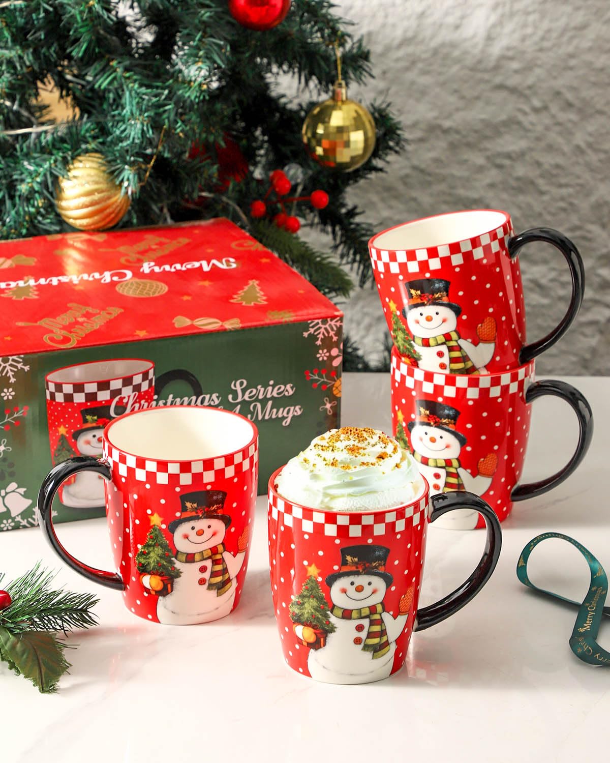 HASENSE Christmas porcelain mugs offer glossy finish that cleans easily after cocoa or coffee.