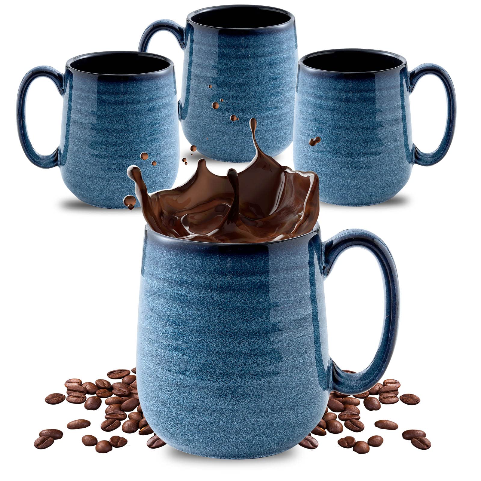 HASENSE coffee mugs set of 4 in navy glaze, perfect for everyday coffee rituals.