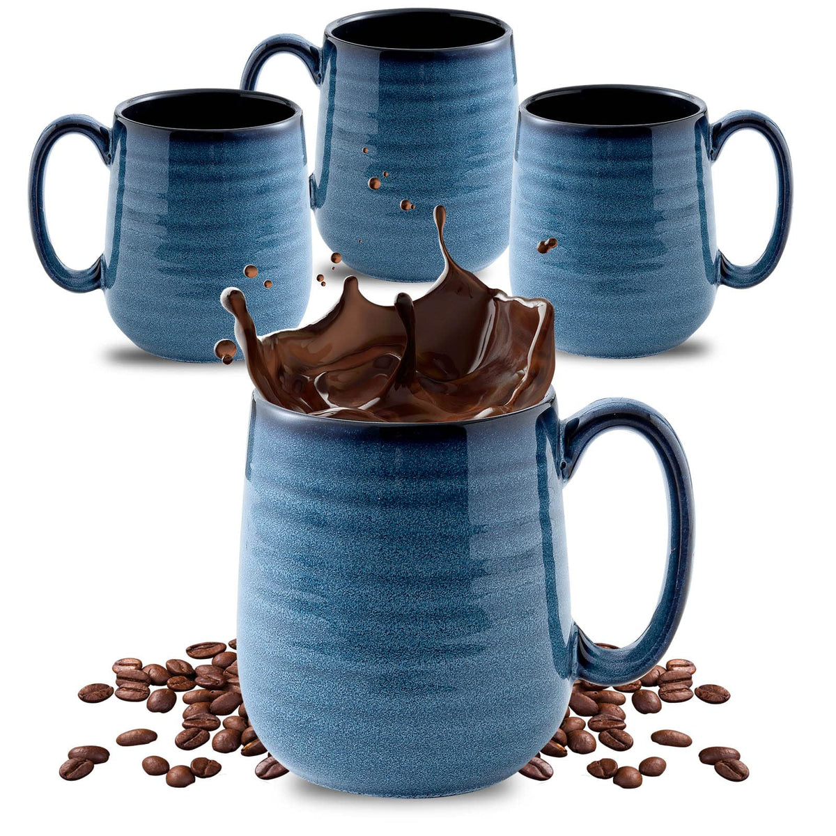 HASENSE coffee mugs set of 4 in navy glaze, perfect for everyday coffee rituals.