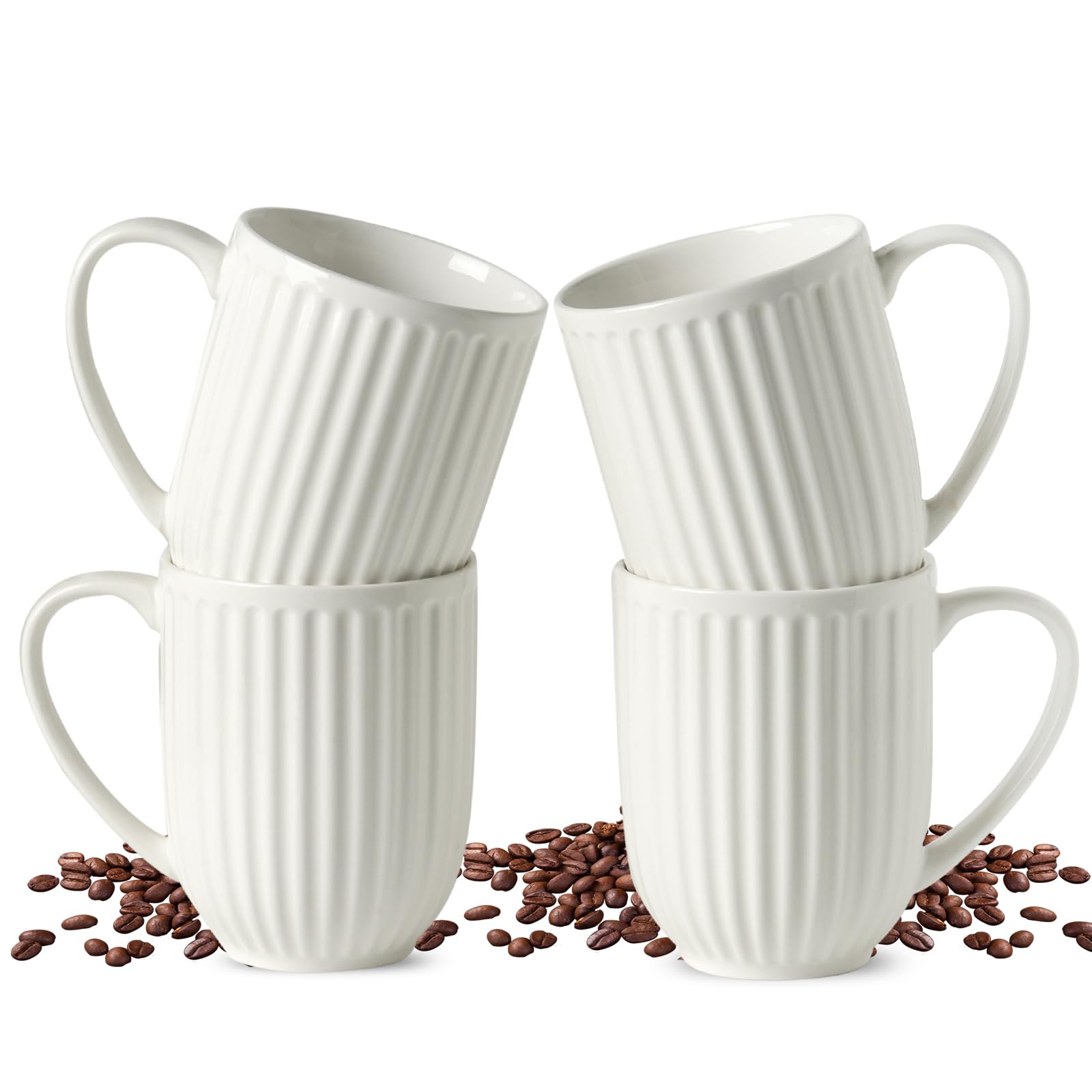 Hasense coffee mugs set with ribbed white finish for an elegant daily ritual.