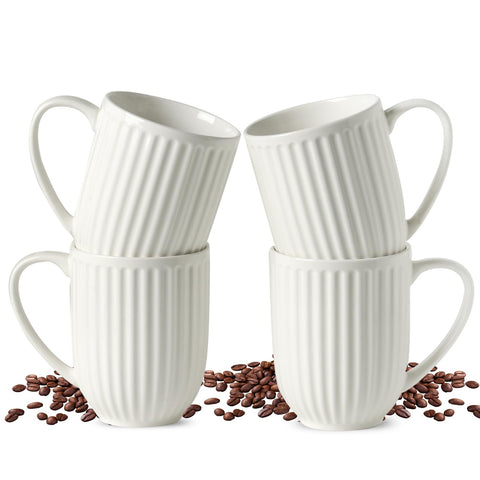 Hasense coffee mugs set with ribbed white finish for an elegant daily ritual.