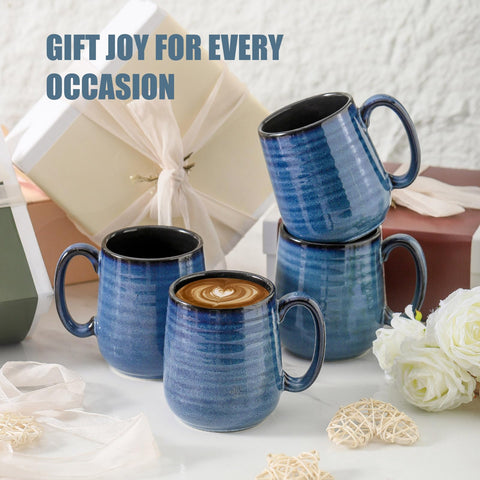 Hasense blue mugs with thick walls help retain heat while sipping.