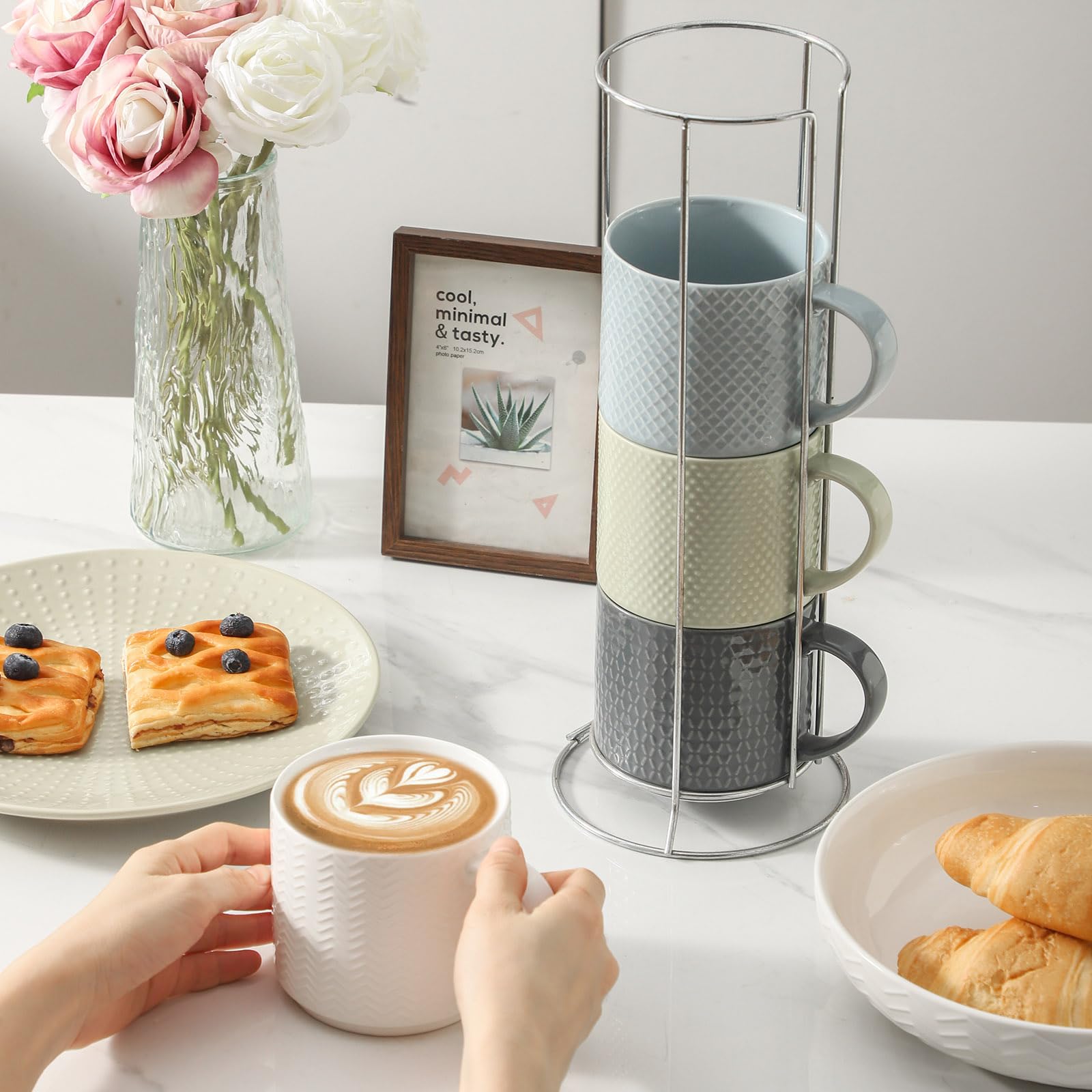 Hasense compact kitchen mug storage helps tidy cabinets and stacking neatly.