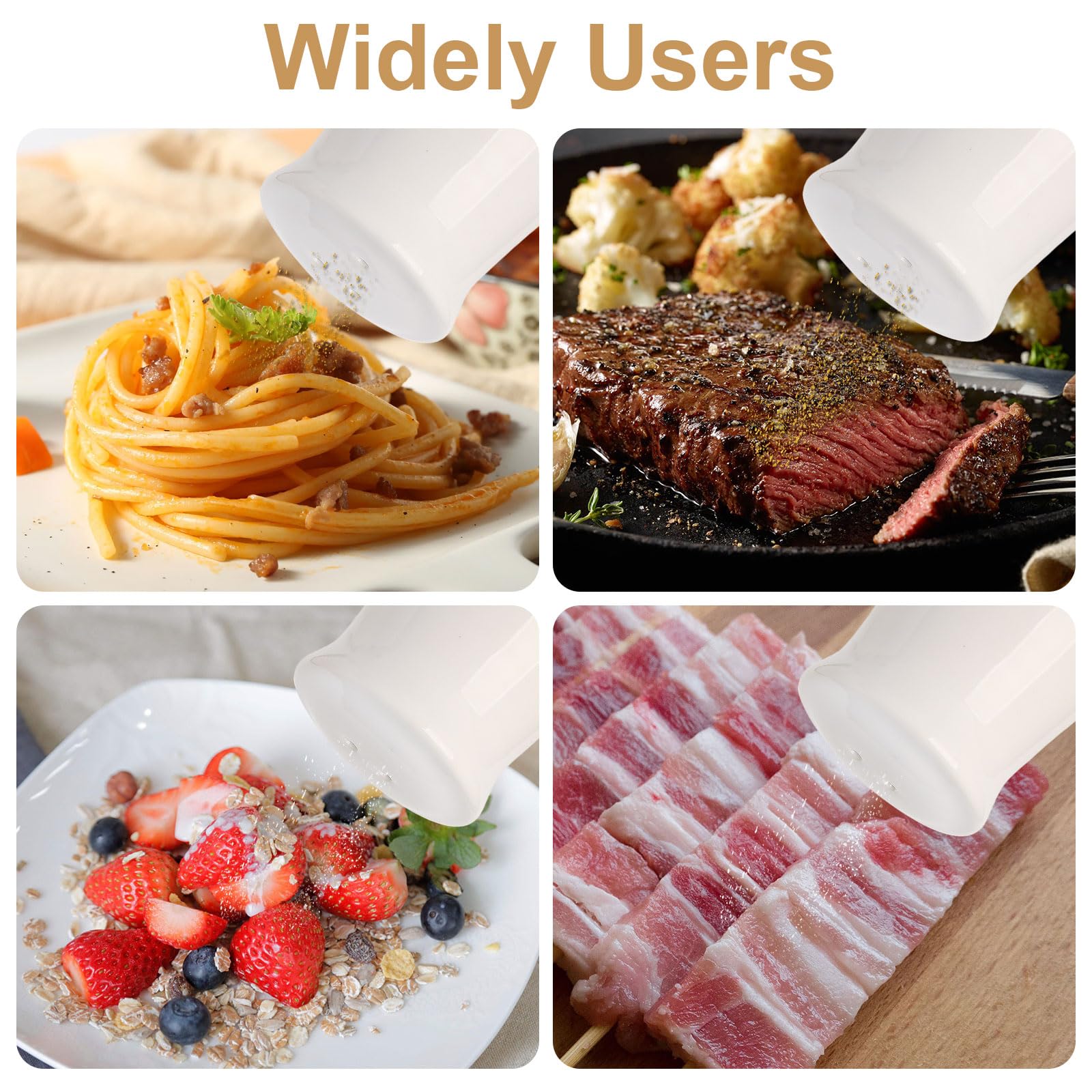 Hasense easy-pour spouts provide precise sprinkling for soups and salads.