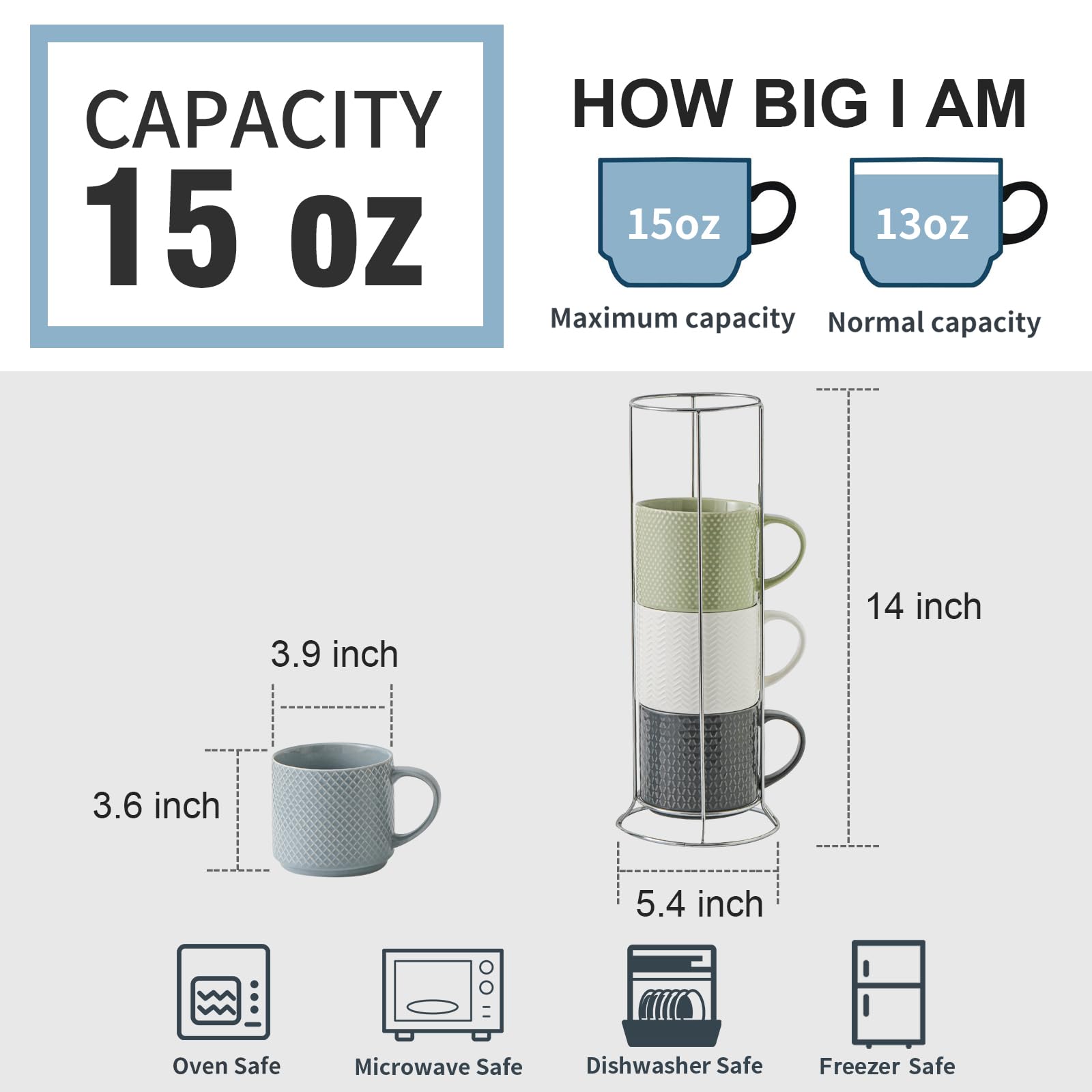 Hasense embossed coffee mugs four-pack with vibrant colors for stylish drinks.