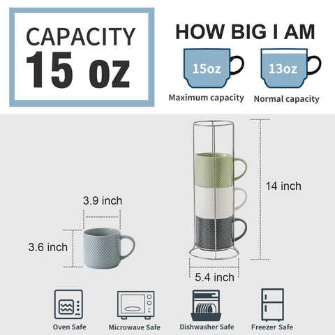 Hasense embossed coffee mugs four-pack with vibrant colors for stylish drinks.