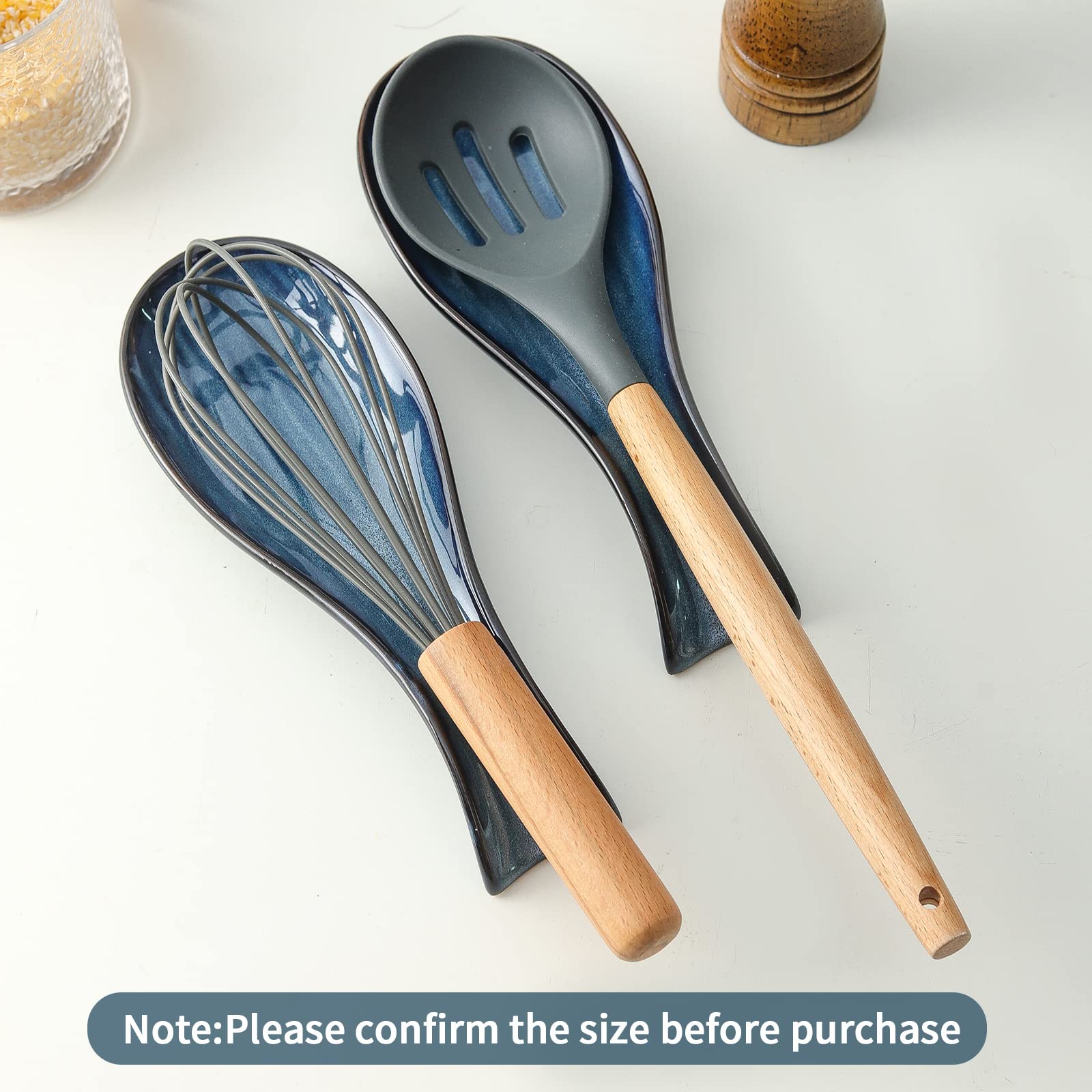 Hasense navy spoon rest keeps kitchen counters neat and organized.