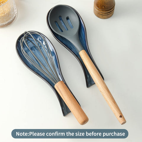 Hasense navy spoon rest keeps kitchen counters neat and organized.