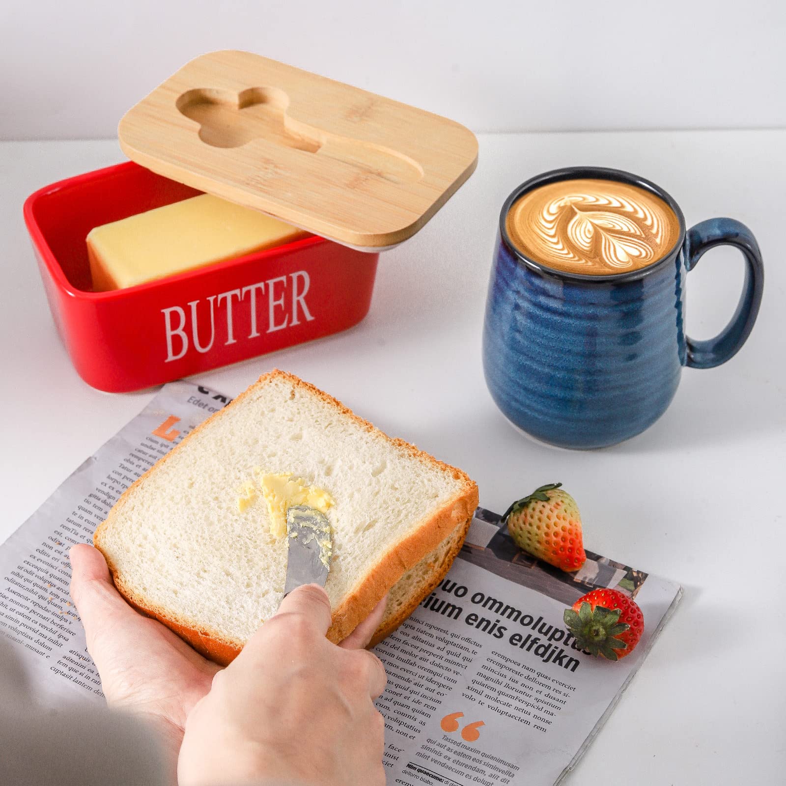 Hasense red porcelain butter keeper adds color and practicality to your kitchen.