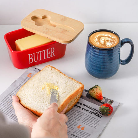 Hasense red porcelain butter keeper adds color and practicality to your kitchen.