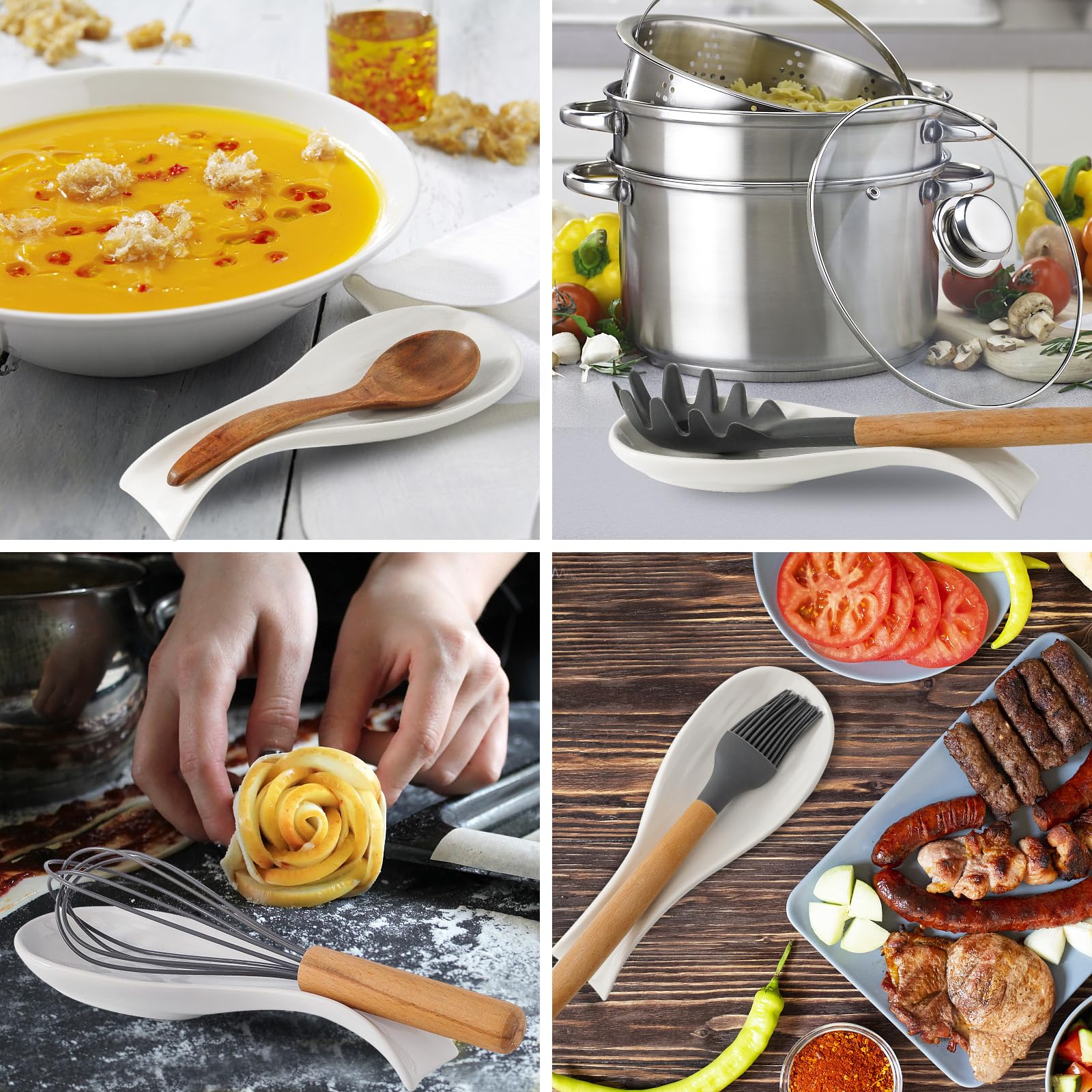 Hasense spoon rest on counter enhances kitchen decor.