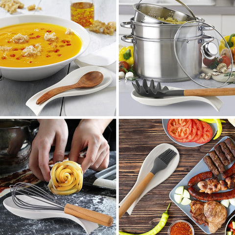 Hasense spoon rest on counter enhances kitchen decor.