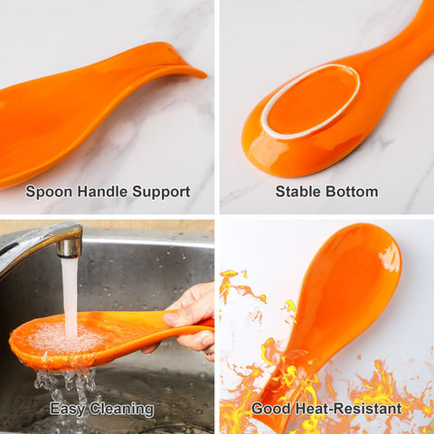 Hasense orange spoon rest adds modern decor to a coffee bar or counter.