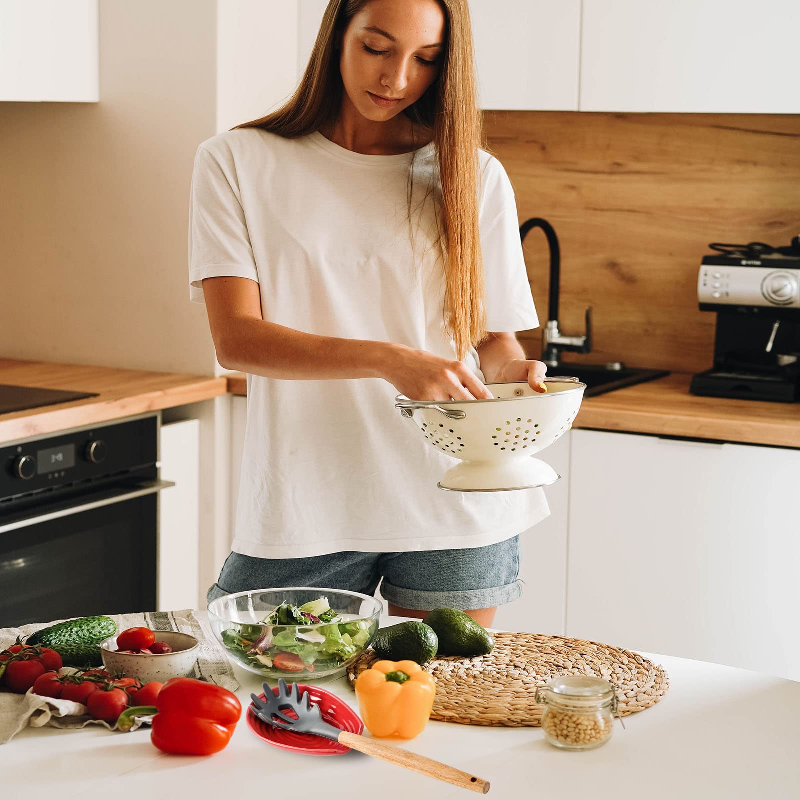 Hasense spoon rest on counter with utensils to reduce drips