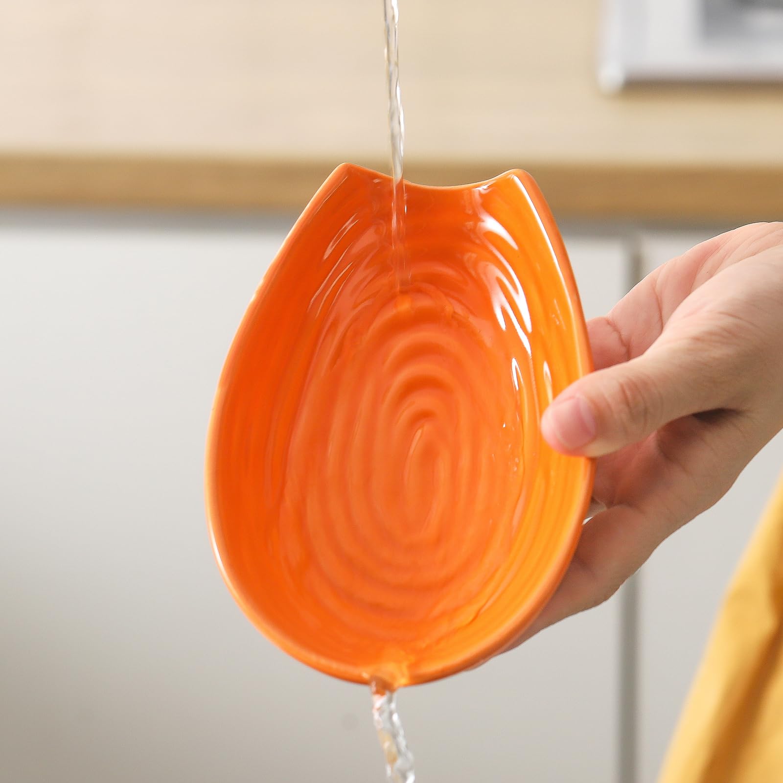 HASENSE orange porcelain spoon rest on stove top prevents mess while cooking