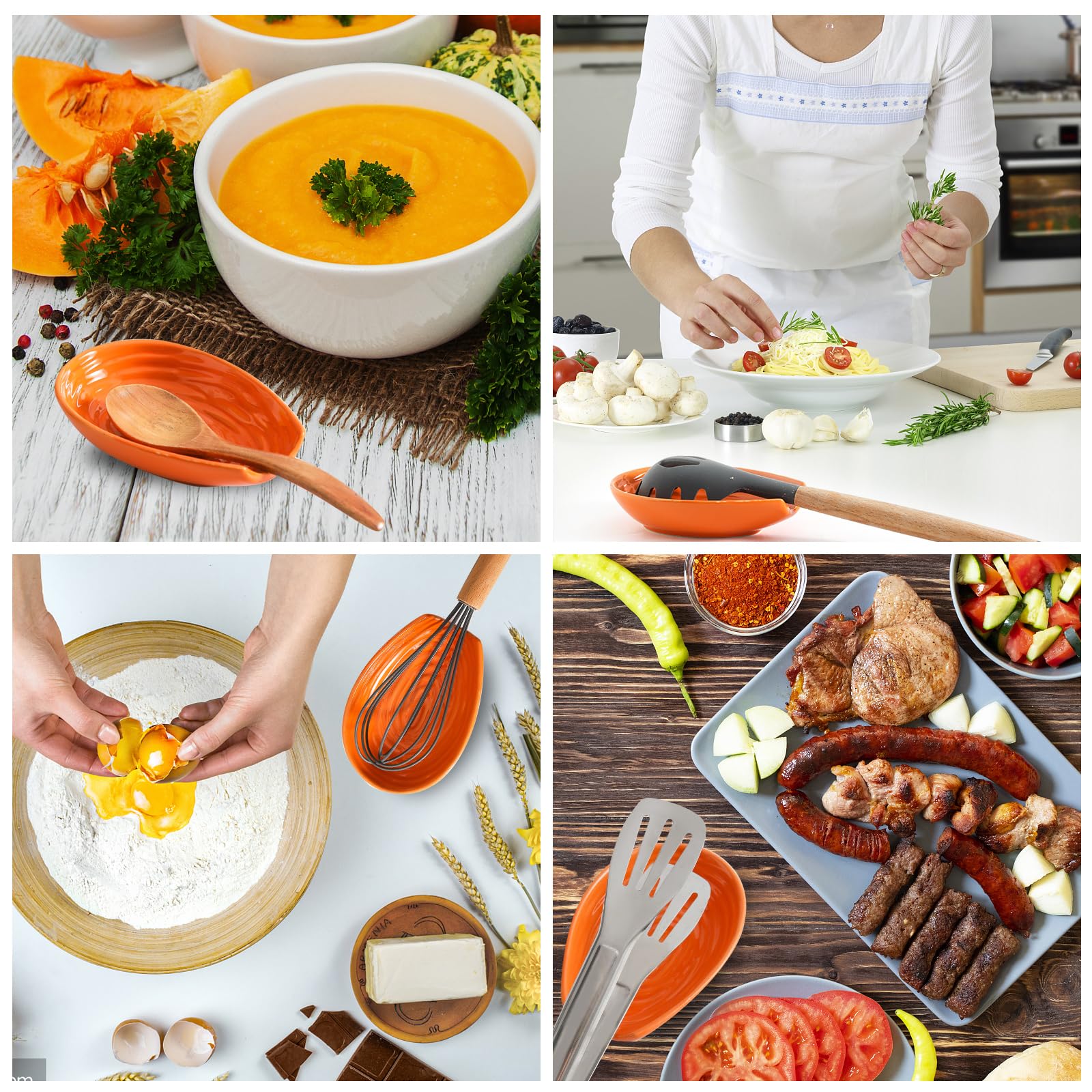 HASENSE orange porcelain spoon rest close-up shows spiral pattern enhancing kitchen style