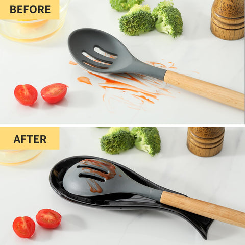 Hasense black ceramic spoon rest adds vintage design to kitchen decor.