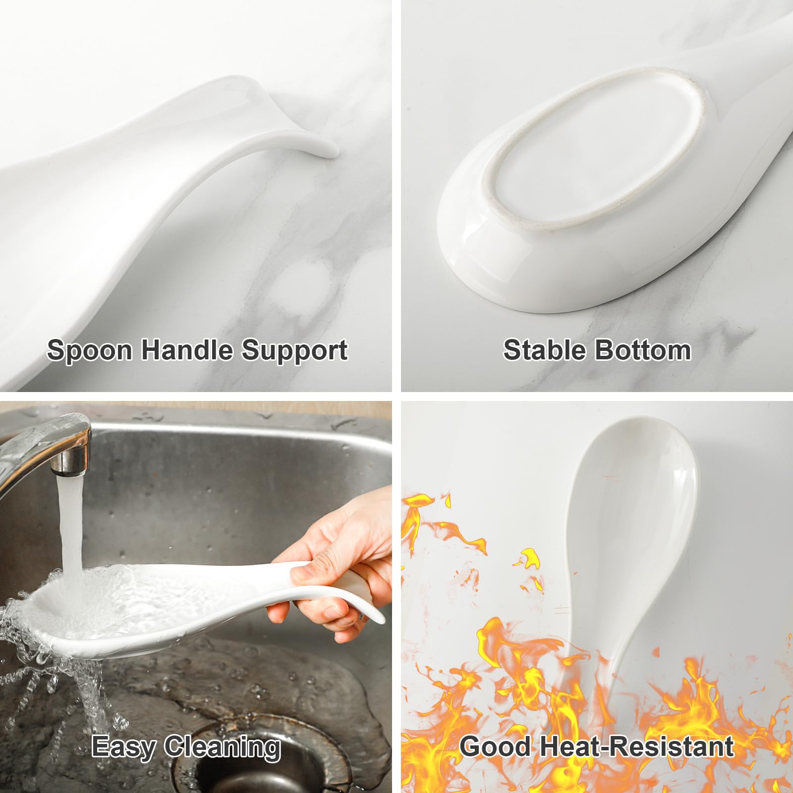 Hasense white porcelain spoon rest doubles as decor on table.