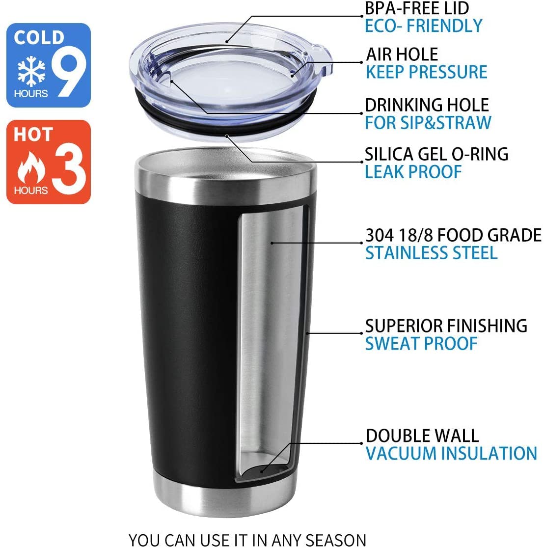 Interior polished stainless steel resists corrosion for daily use.
