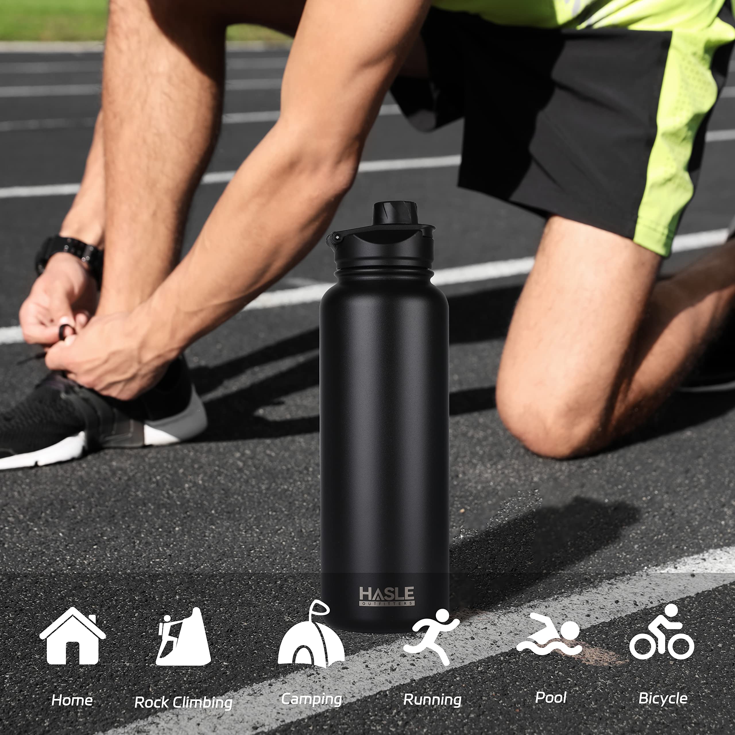 Hasle Outfitters bottle in travel setting ready for daily use.