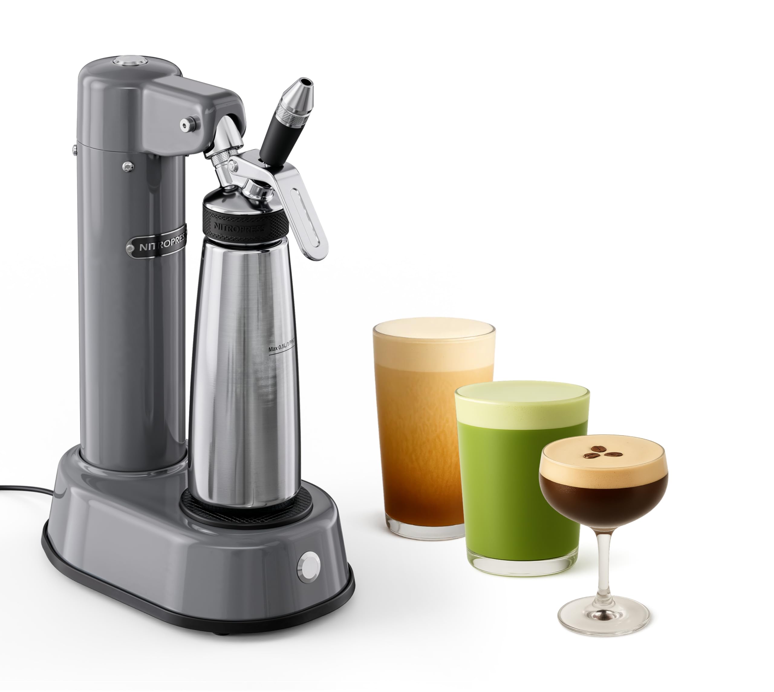 Hatfields London NitroPress DS nitro pour close-up showing cascading crema for café-style texture.
