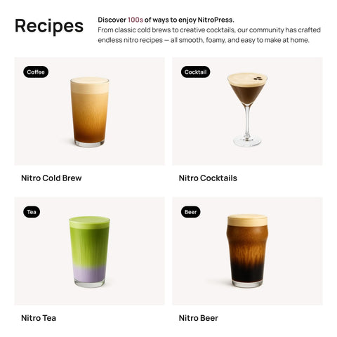 Portable, plug-free NitroPress for on the go nitro drinks