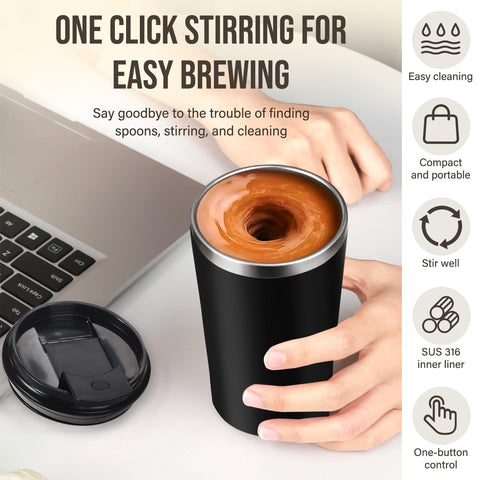 Hatisan mug in action showing automatic stirring for quick beverage mixing