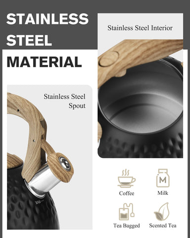 Hauce Radio tea kettle side view shows durable stainless steel