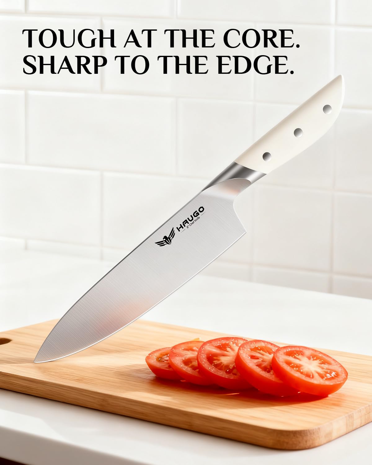 Haugo cream white kitchen knife collection enhances kitchen style