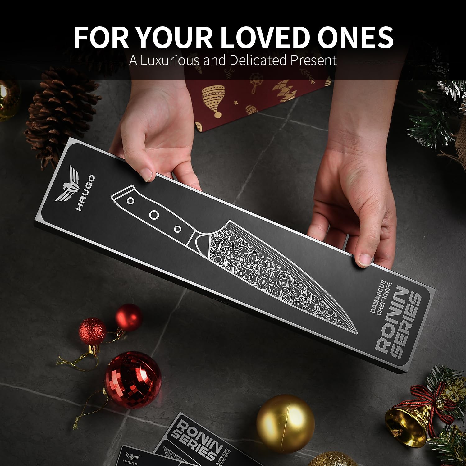 Haugo Damascus pattern close-up showcases beauty and durable construction.