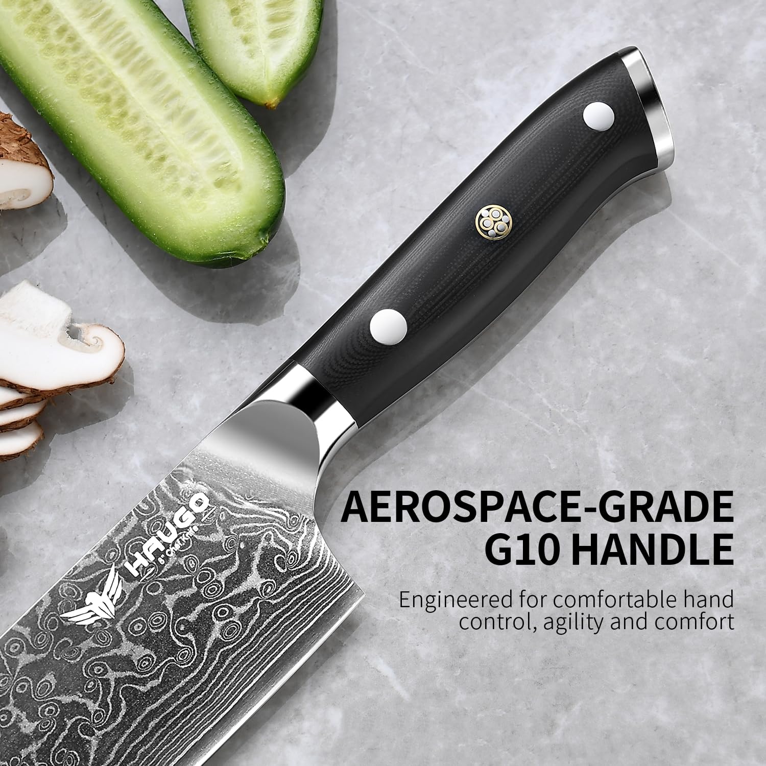 Haugo knife edge stays sharp with vacuum heat treatment and 62 HRC.