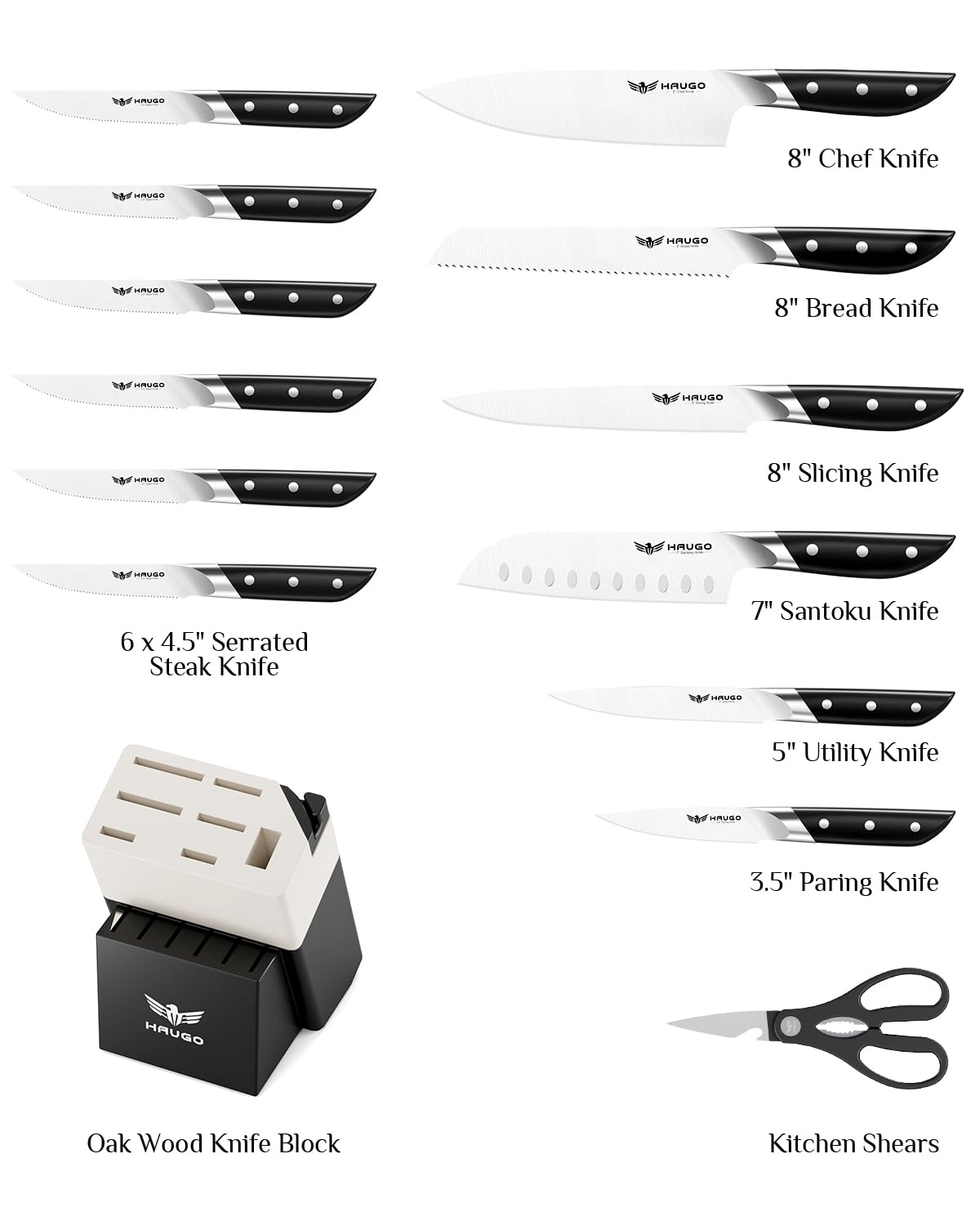 Haugo full tang ergonomic handle for balanced, comfortable cutting