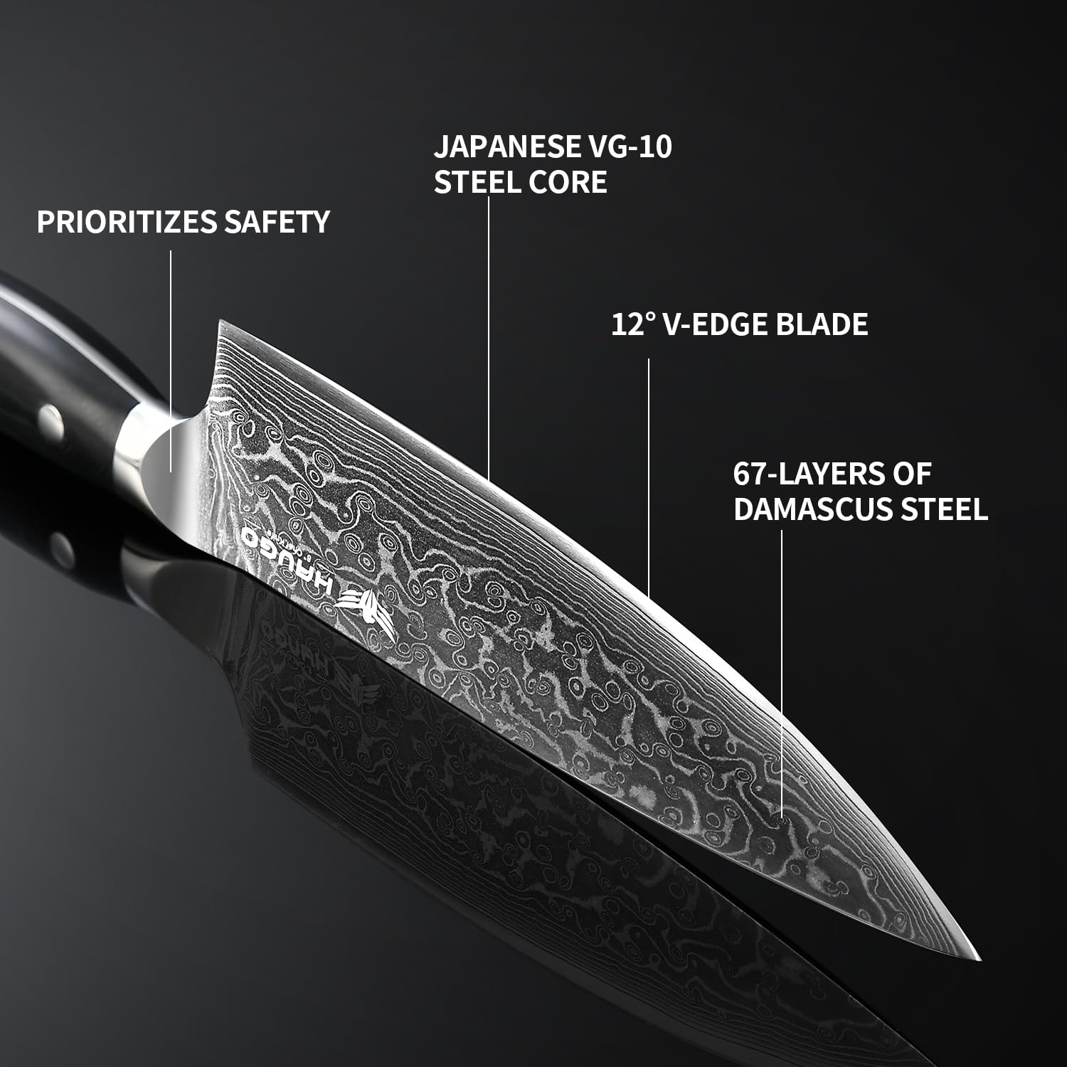Haugo Damascus knife in premium gift box, ideal for gifting.