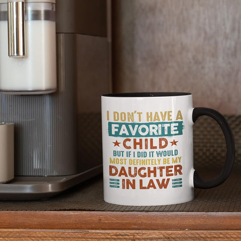 Haukea gift mug for daughter-in-law with humorous message, double-sided.