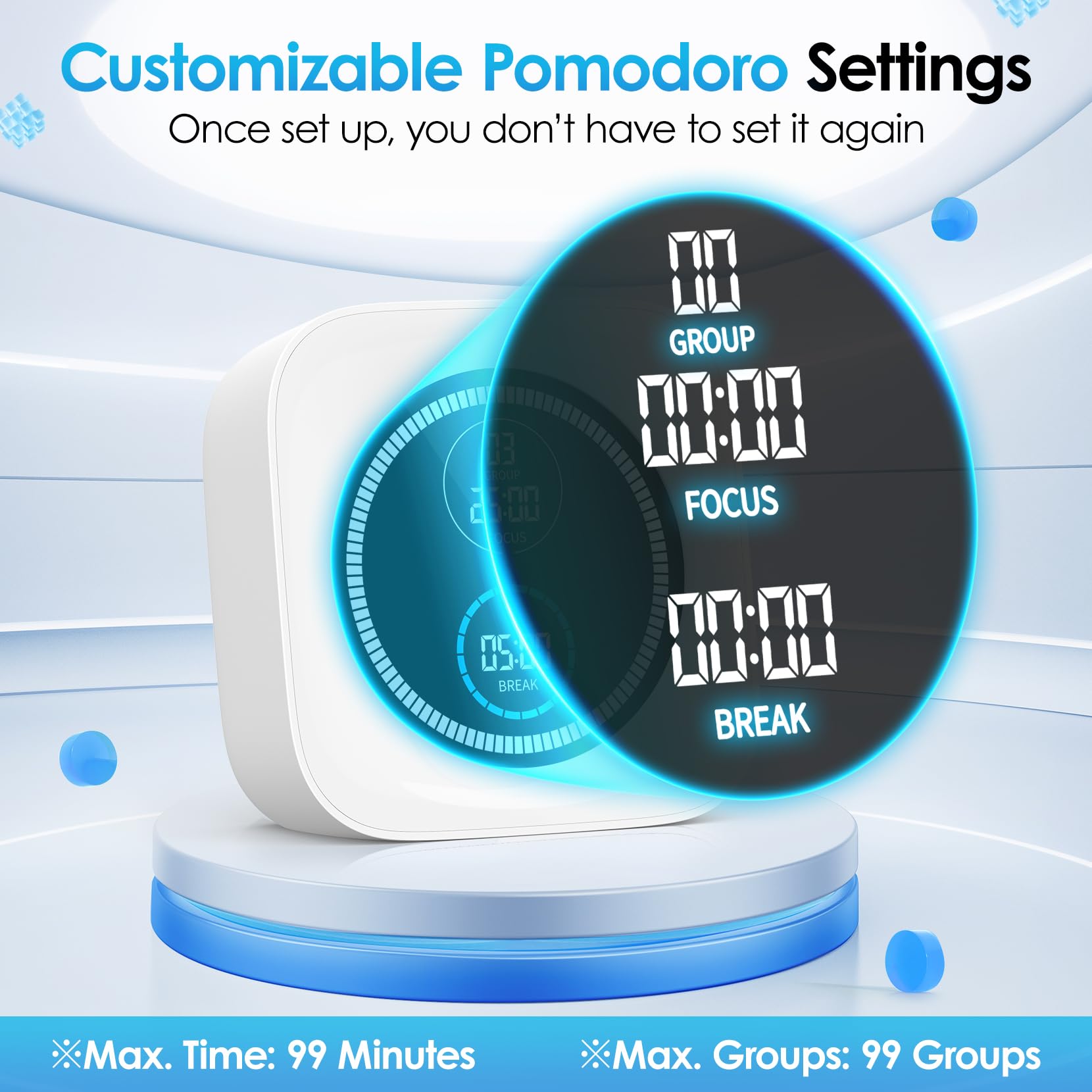 HAUKINIX 3-in-1 timer mode for pomodoro, countdown, and stopwatch functions