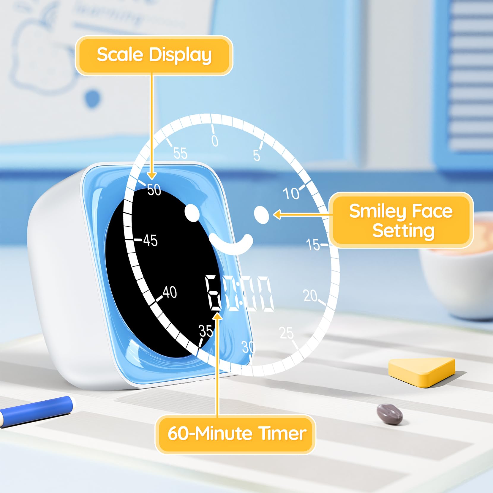 HAUKINIX 60-minute timer dial shows progress for focused study sessions.