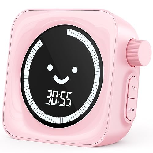 HAUKINIX Visual Timer for Kids pink front view showing smiley interface and time progress.