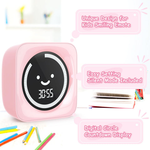 HAUKINIX Visual Timer for Kids pink interface highlighting kid-friendly UI.