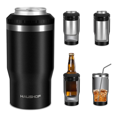 HAUSHOF 12oz can cooler 4-in-1 design keeps drinks handy on outings.