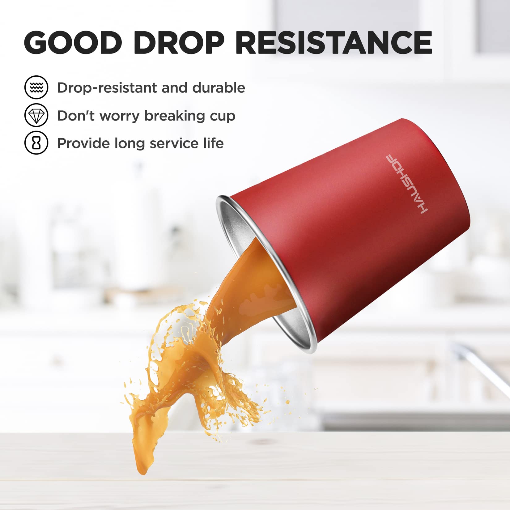 HAUSHOF Pint Cup 18/8 stainless steel is food-grade and easy to clean.